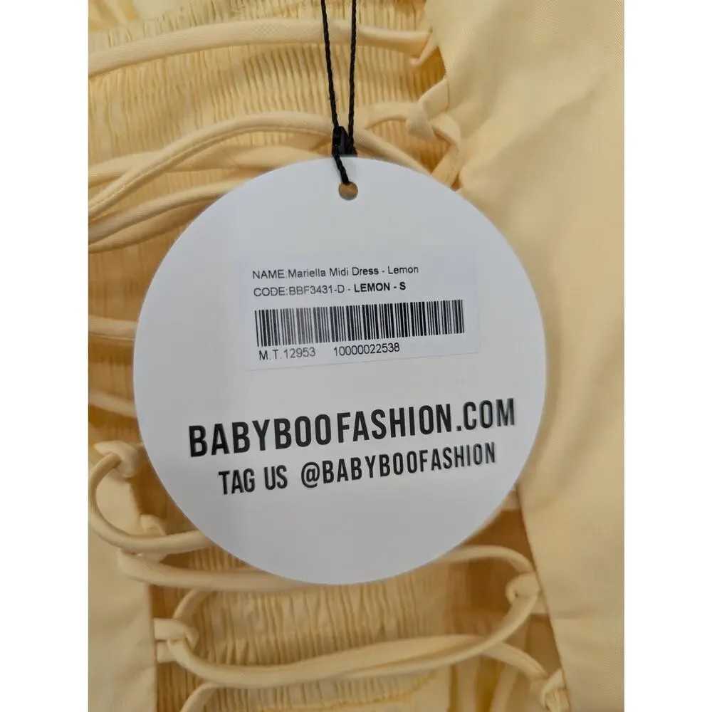 Babyboo Mariella Midi Dress Lemon Corset Lace-Up Fit & Flare S NWT